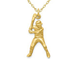 10K Yellow Gold Baseball Player Charm Pendant Necklace with Chain
